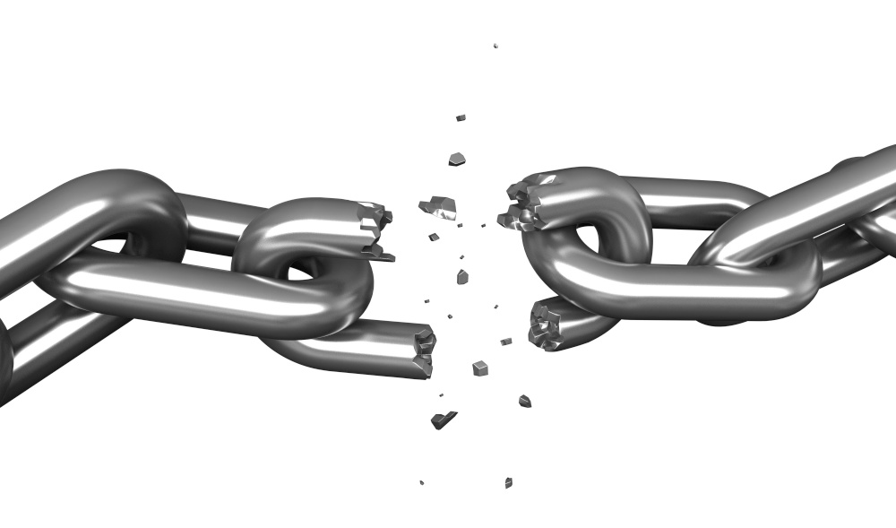 3d render of breaking chains isplated over white background