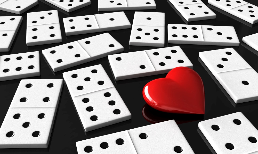 3d render of heart and domino blocks