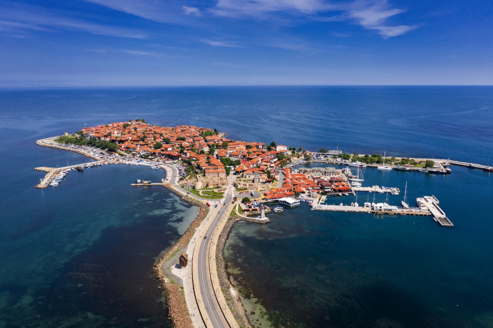 Aerial view of drone to Nessebar city