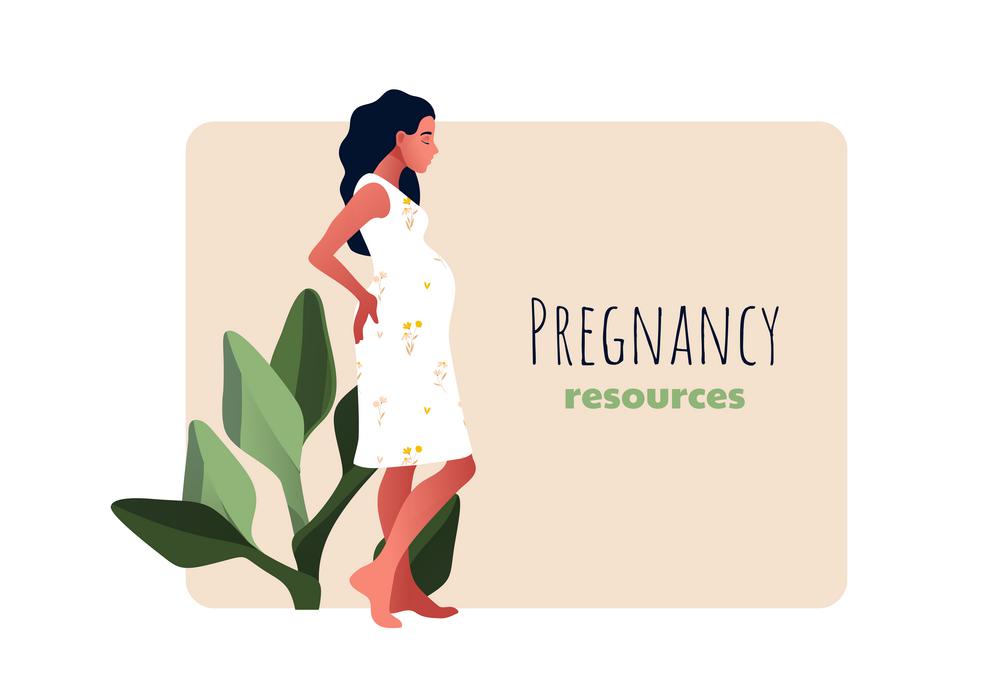 Pregnancy resources type. Sad pregnant female character. Slim pregnant woman. Sad pregnant female character. Problem pregnancy. Flat cartoon vector illustration