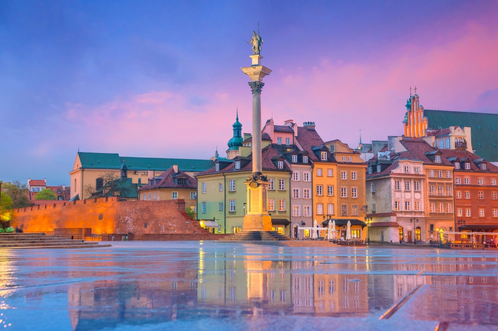 Old town in Warsaw, Poland at twilight