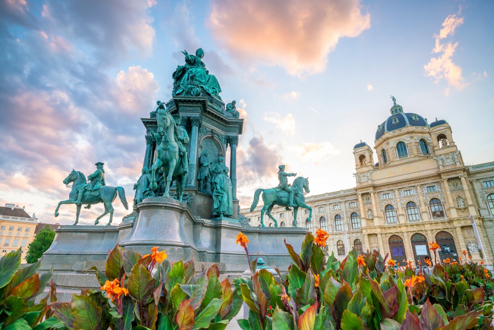 Beautiful view of famous Naturhistorisches Museum (Natural History Museum) at sunset in Vienna, Austria
