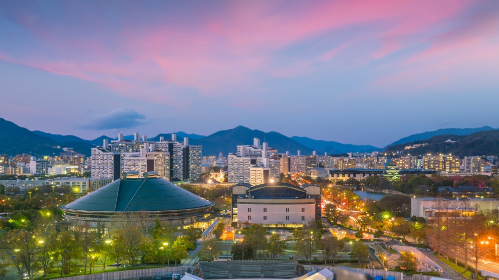 View of Hiroshima skyline. UNESCO World Heritage Site in Japan