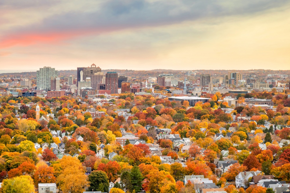 Fall in Downtown New Haven from top of East Rock Park