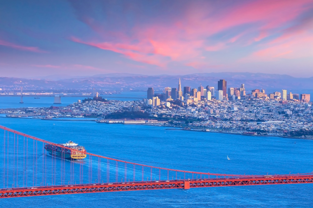 Golden Gate Bridge and downtown San Francisco, USA