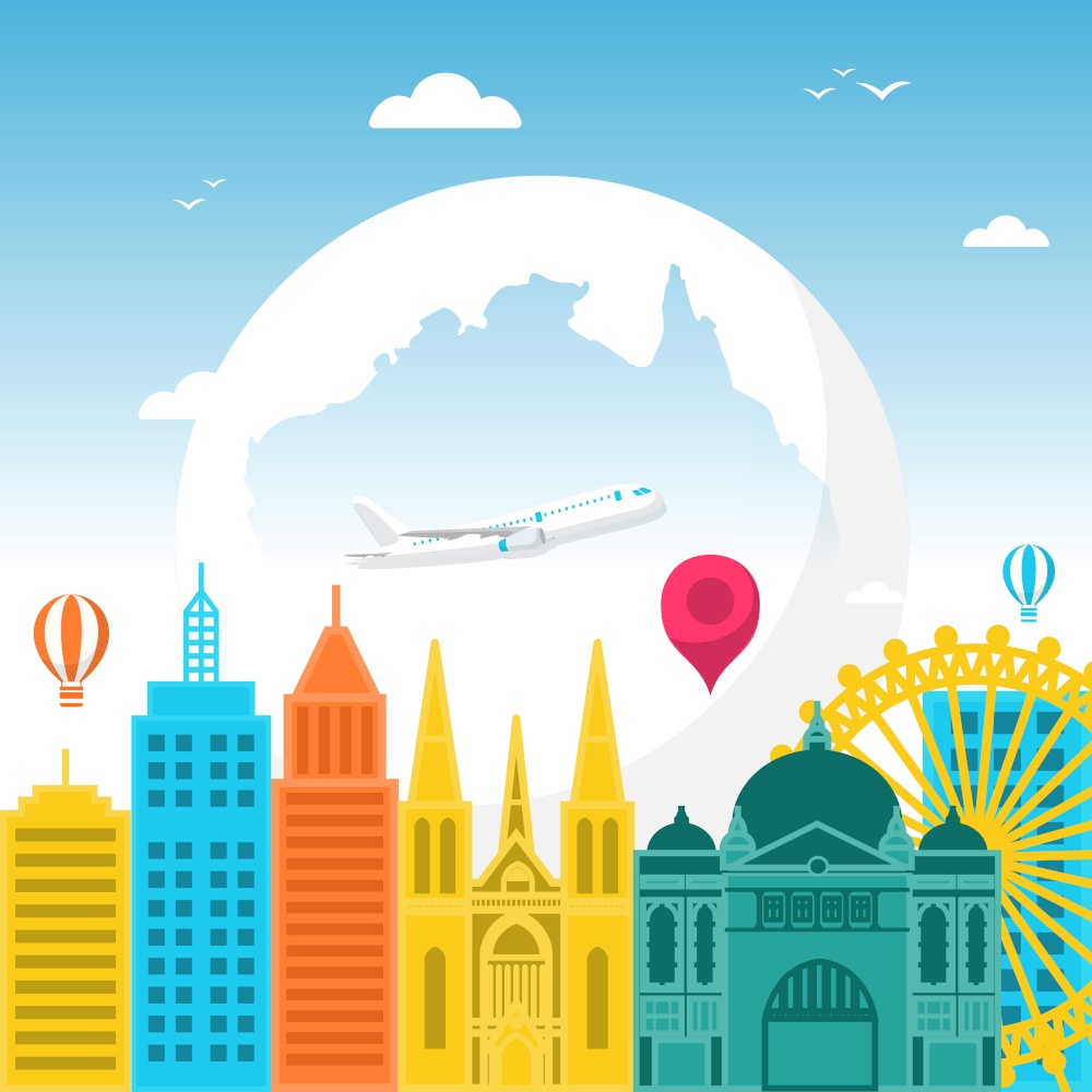 Melbourne City Australia Travel World Tourism Day Illustration