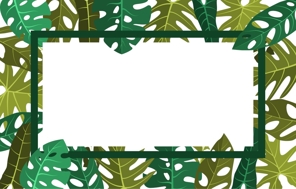 Rectangle Green Tropical Plant Summer Leaf Border Frame Background