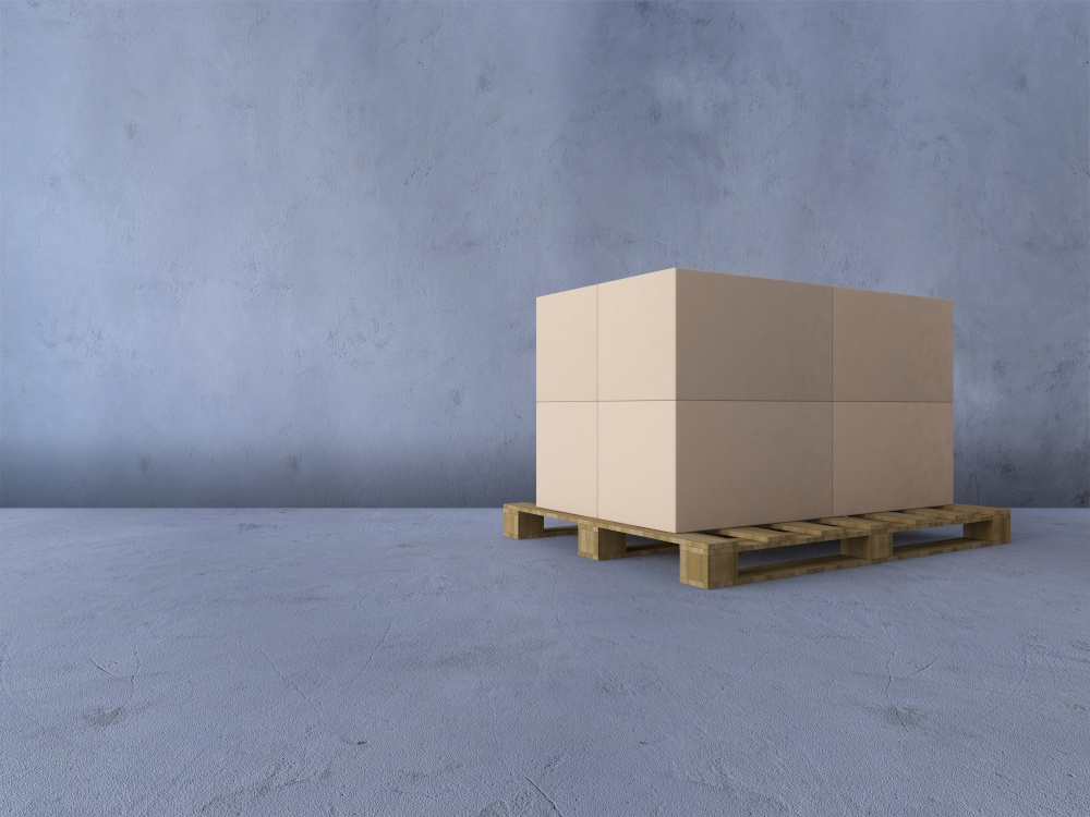 3d rendering image of boxs on wooden pallet