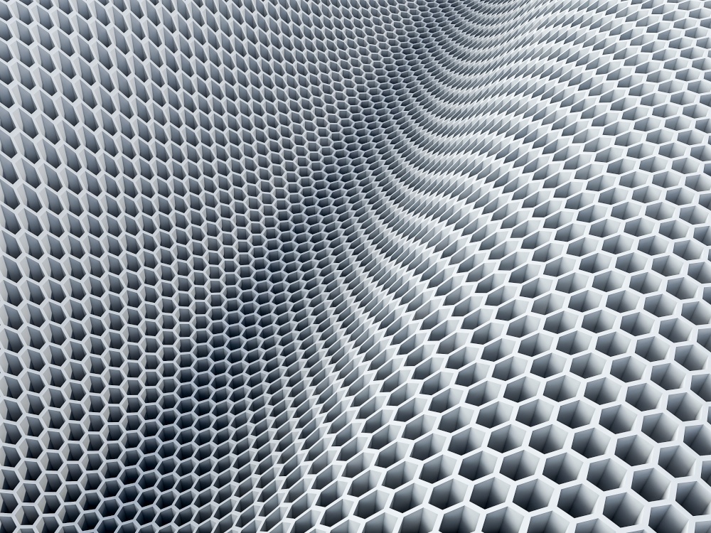 3d rendered image of hexagon pattern which have shape like wave