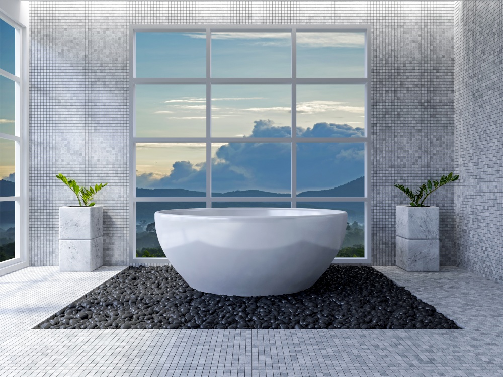 Interior bathroom design with window view mockup