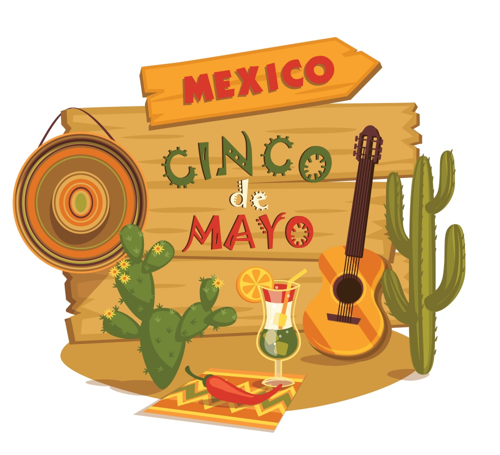 Cinco de Mayo. Vector illustration with traditional Mexican symbols.. Cinco de Mayo. Vector illustration.