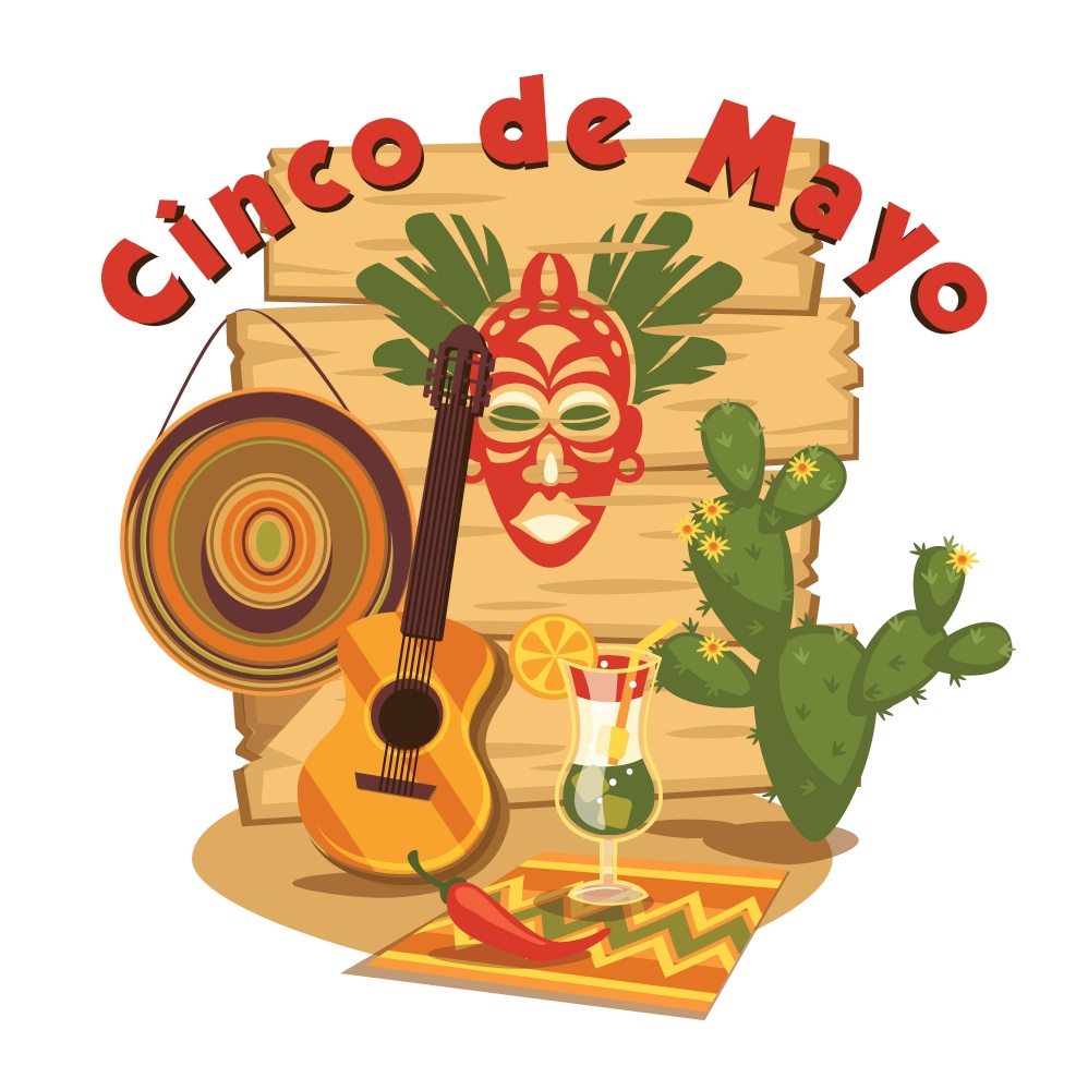 Cinco de Mayo. Vector illustration with traditional Mexican symbols.. Cinco de Mayo. Vector illustration.