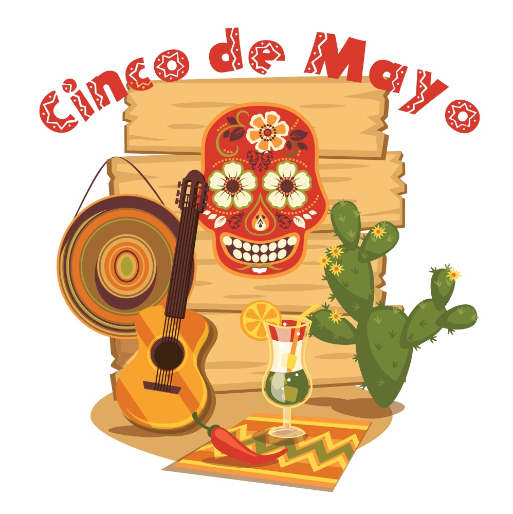 Cinco de Mayo. Vector illustration with traditional Mexican symbols.. Cinco de Mayo. Vector illustration