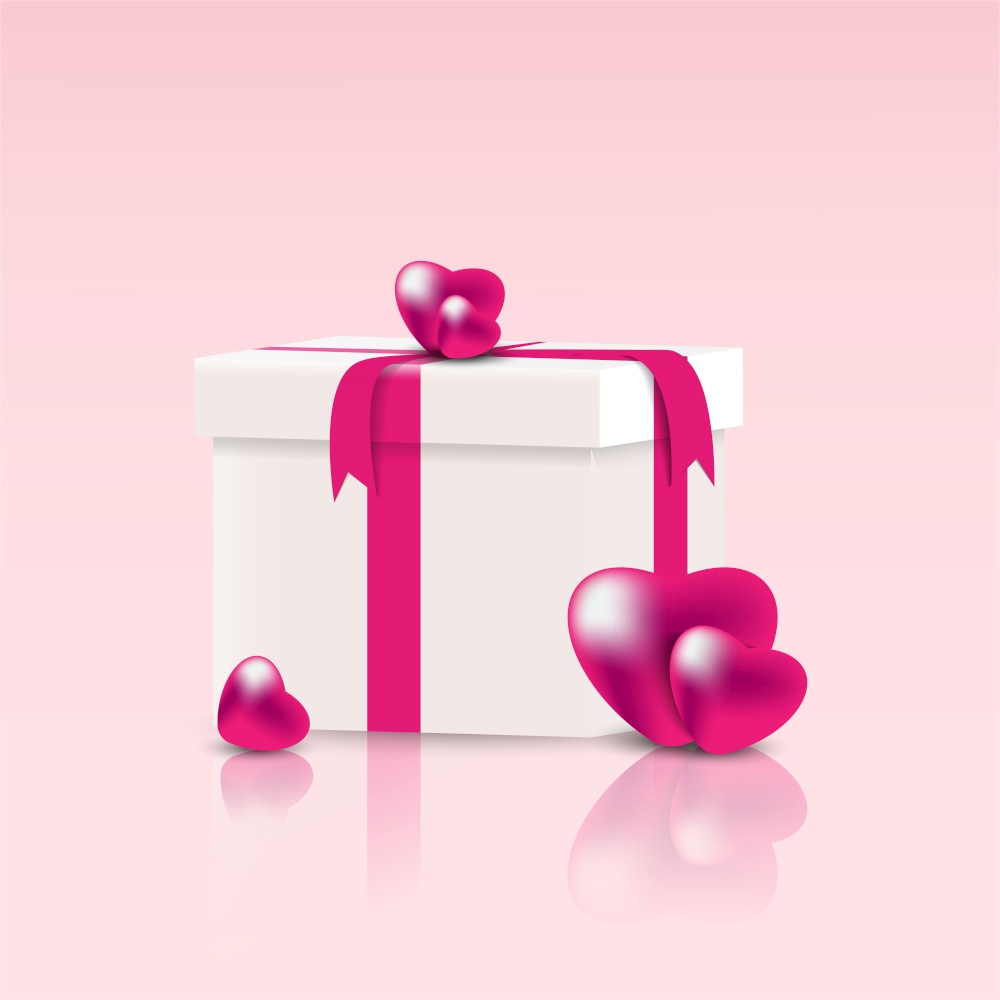 gift box and  mini heart on pink wallpaper background use for promotion on love celebration