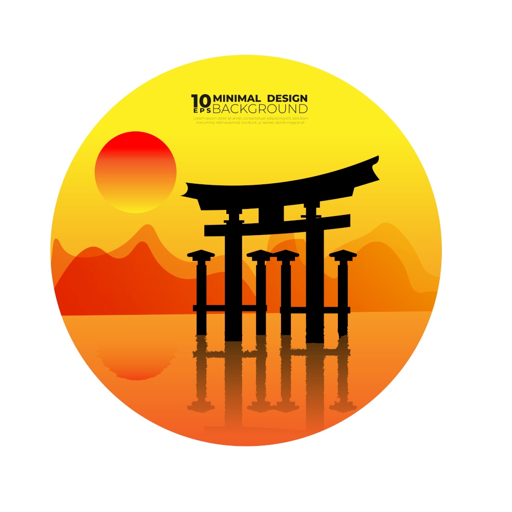 Sunset Miyajima, Hiroshima, Japan in art work vector and illustration