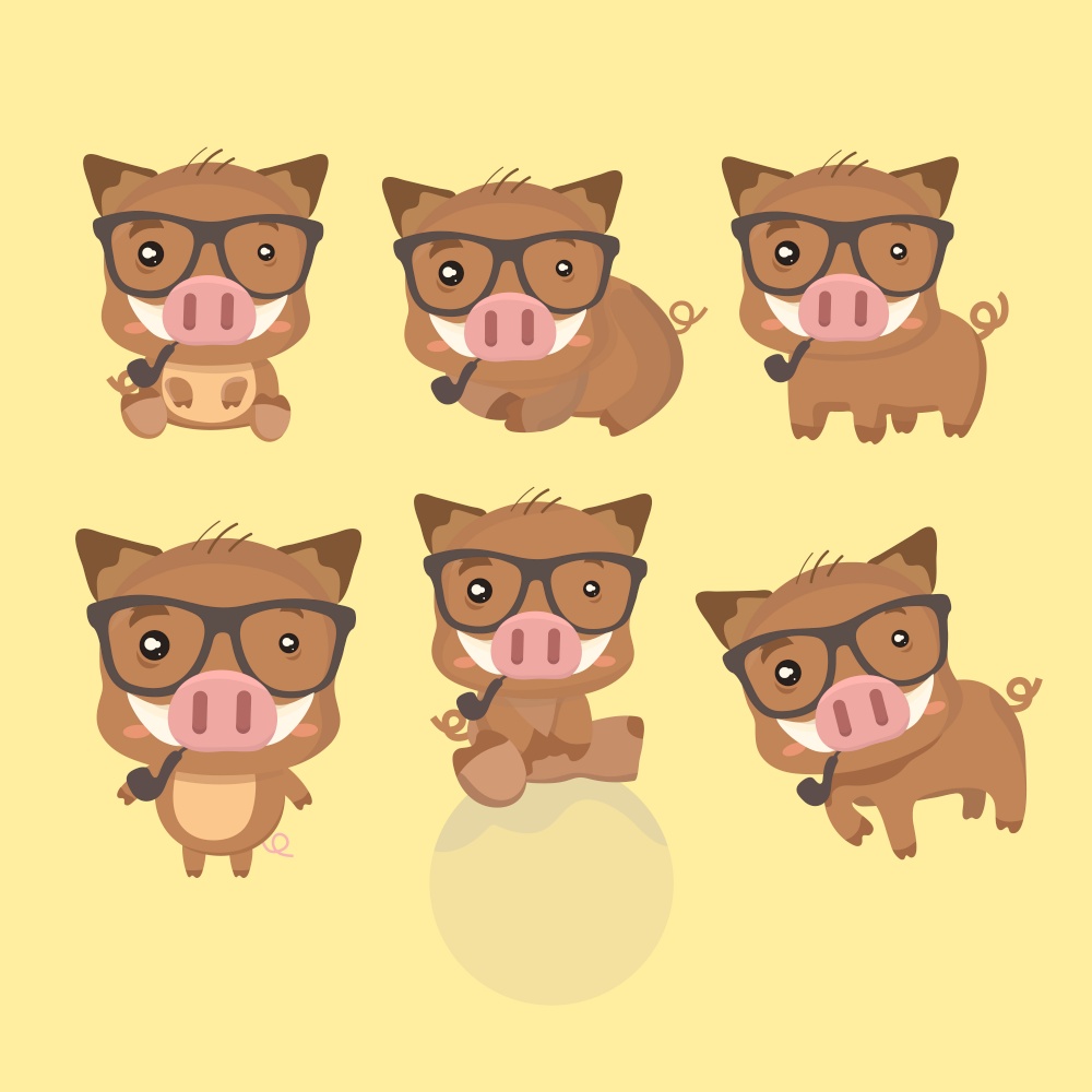 A set of boar vector illustration flat design.. A set of boar