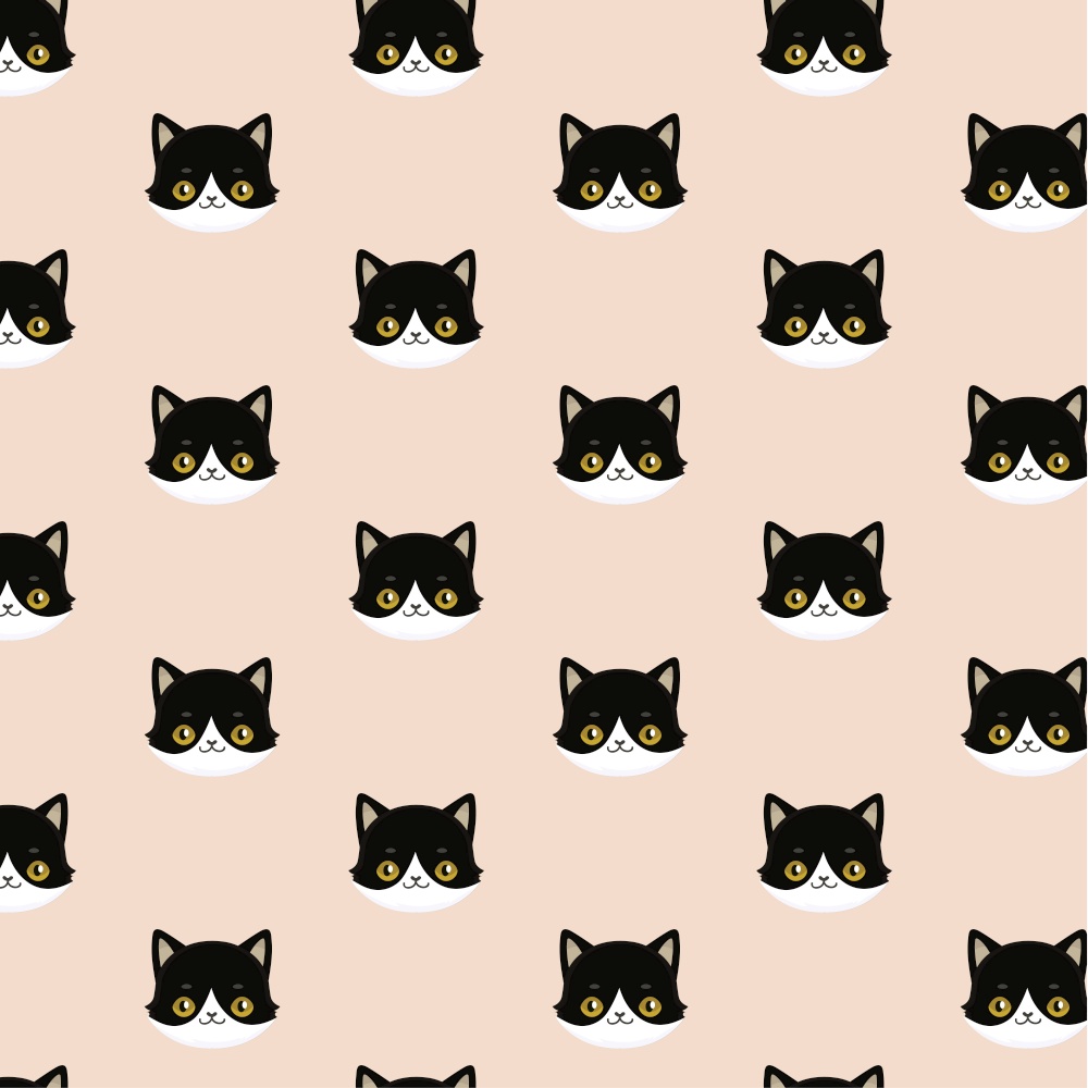 Seamless Pattern of Black Heads of Cats.