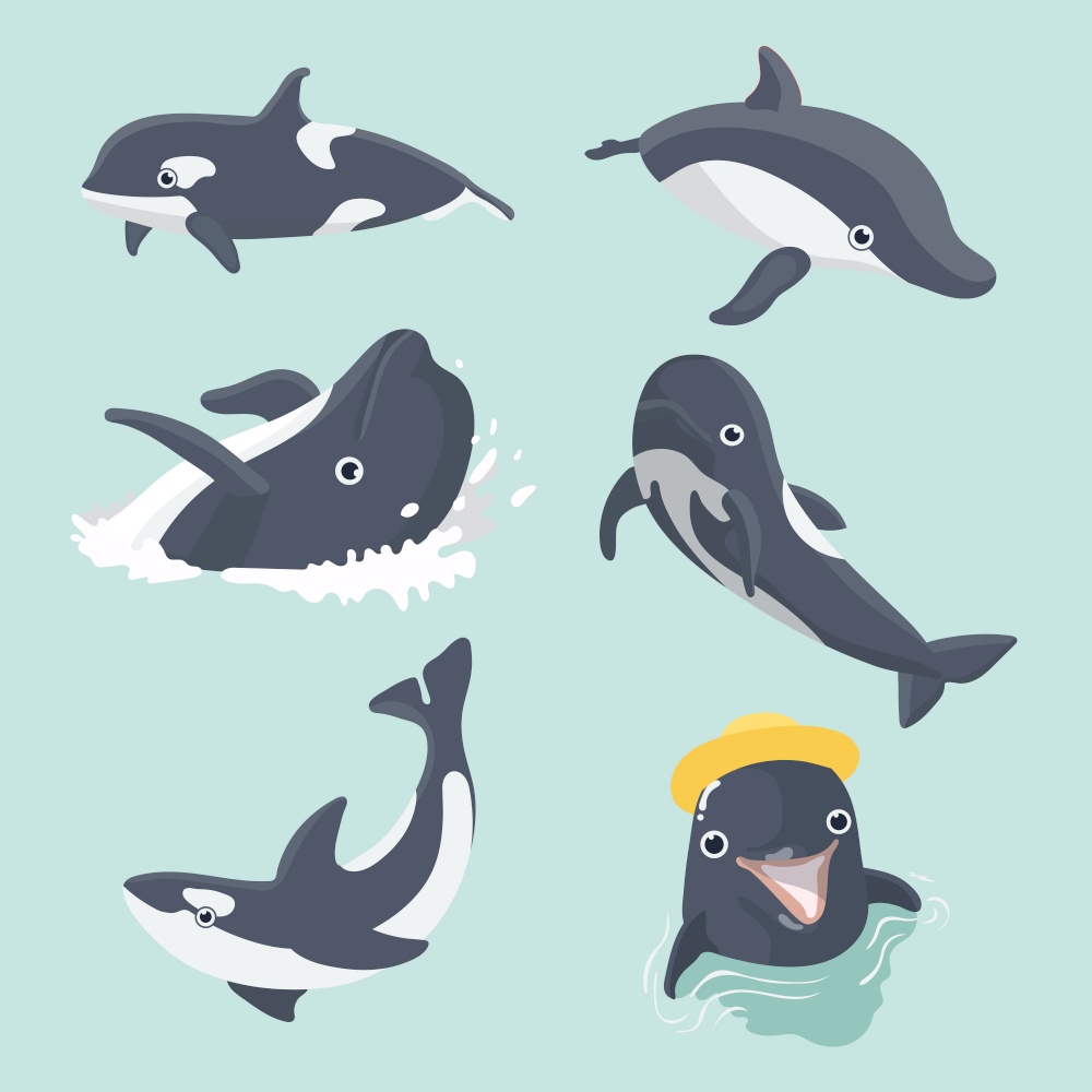 Set of cute dolphins.