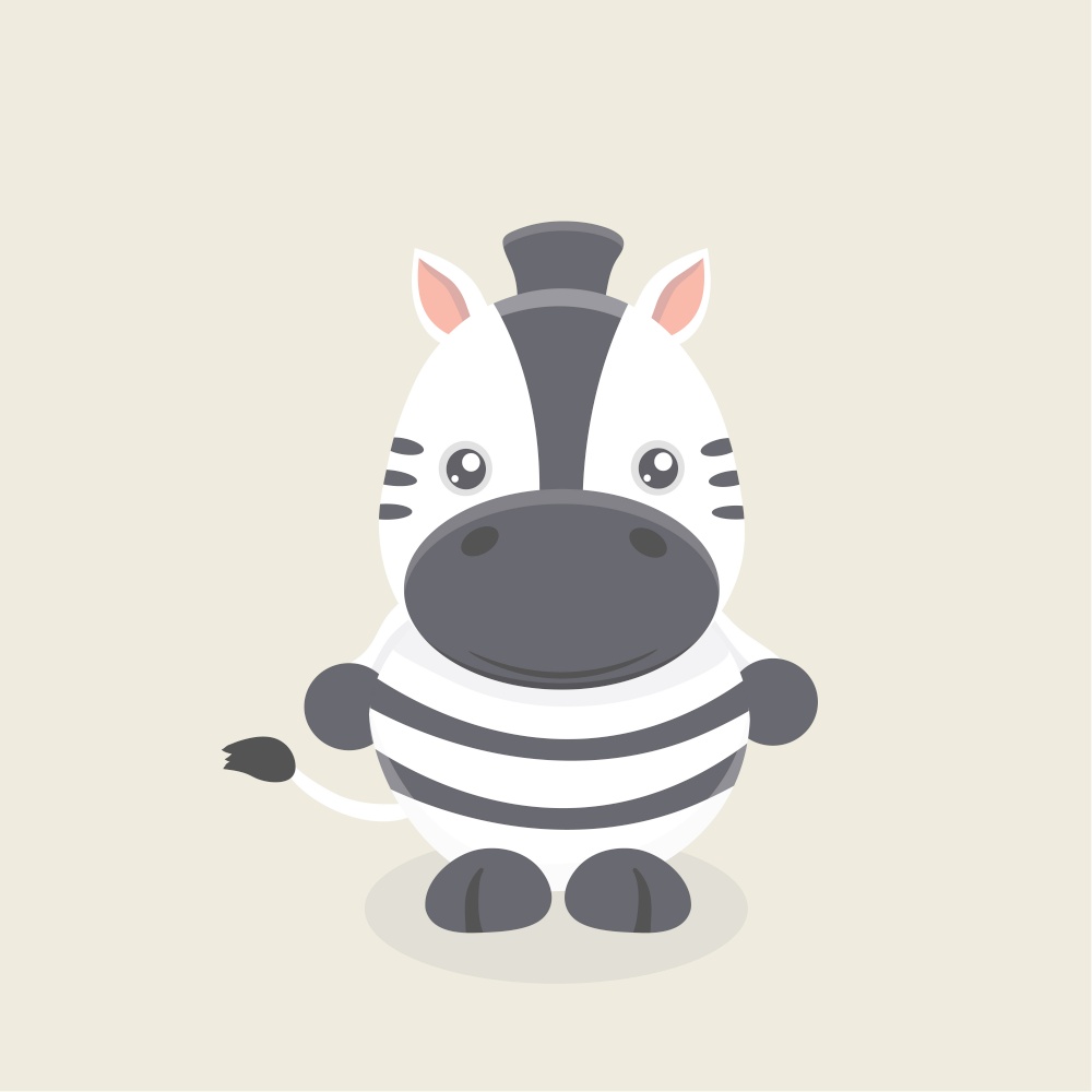Vector cartoon character of little funny zebra on pastel background.. Vector cartoon character of little funny zebra