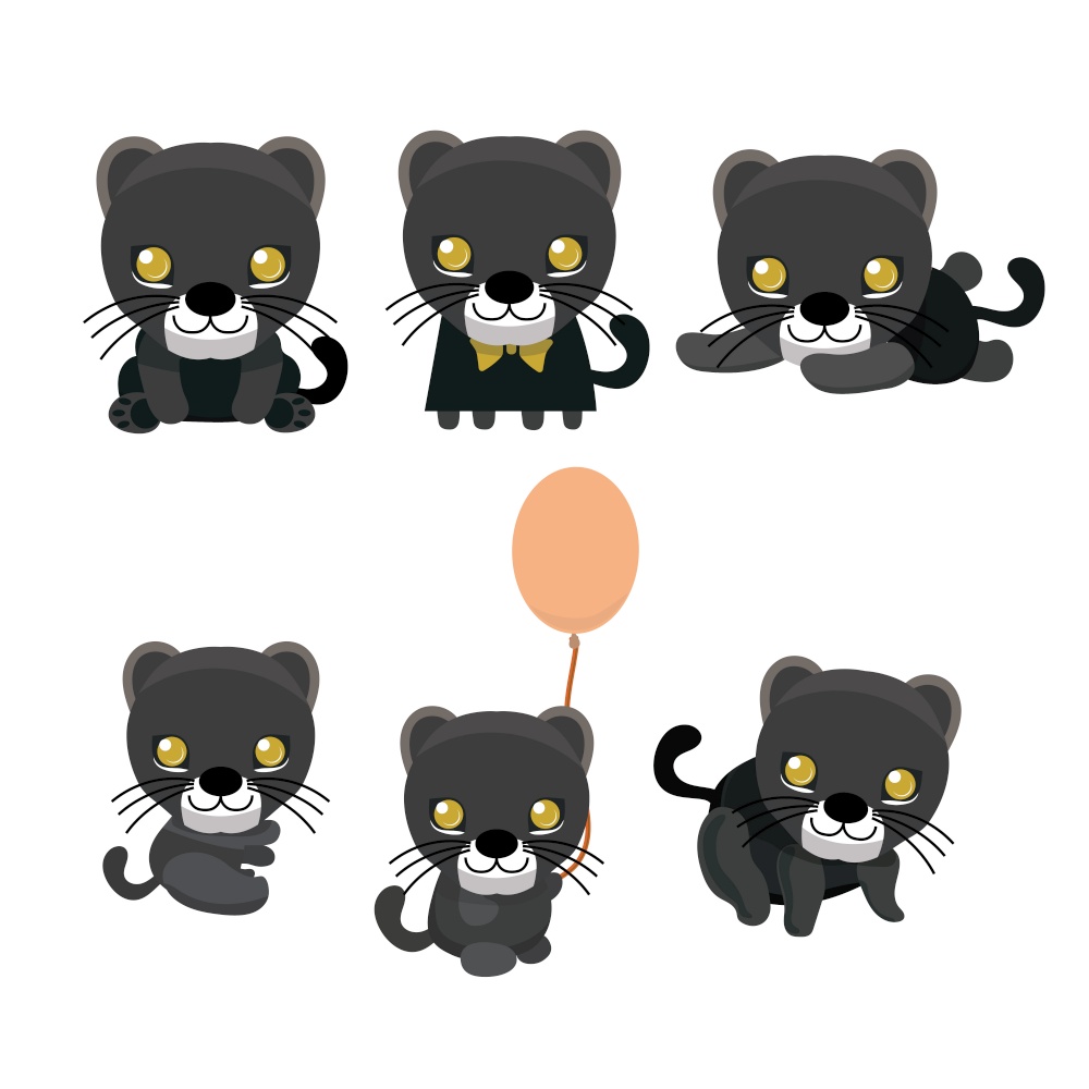Black panther set. Isolated on white vector illustration.. Black panther set.