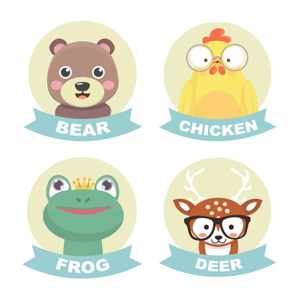 Collection Of Stickers With Animals.. Collection Of Stickers Animals.