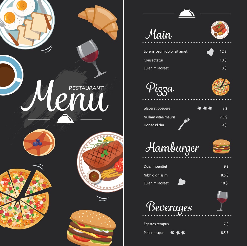 restaurant food menu design with chalkboard