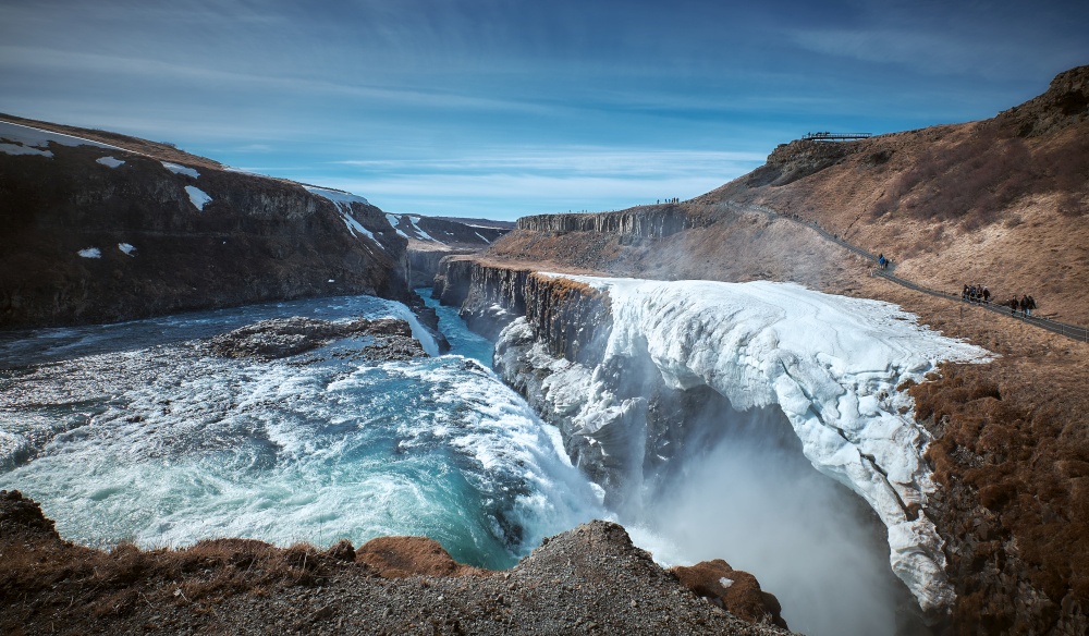 The landscape of Gullfoss waterfall, located in the Gloden Circle route in southwest Iceland