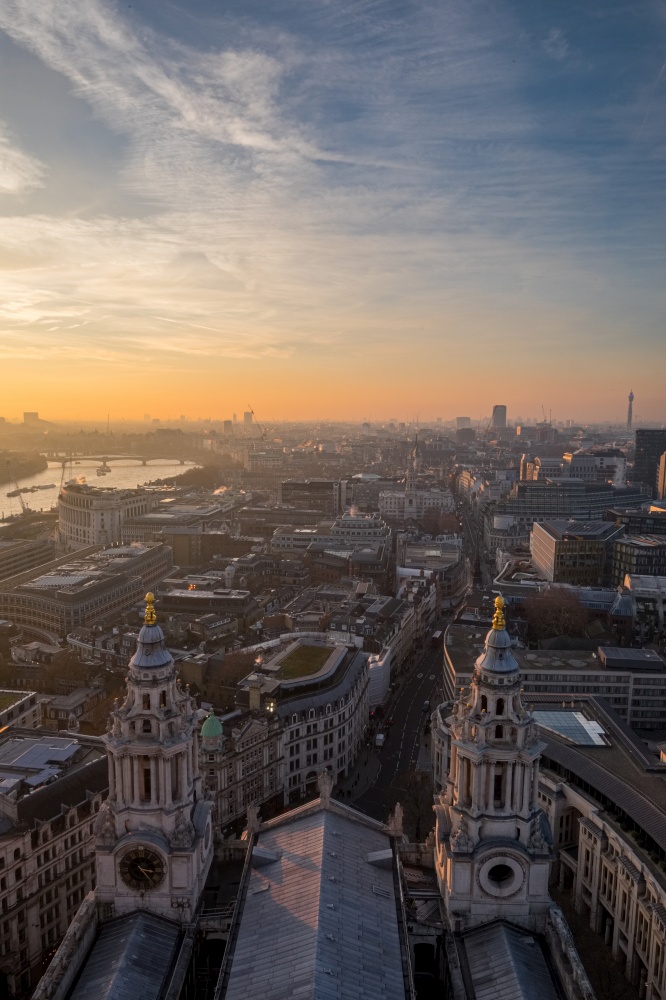 Aerial view of London from St.Paul&rsquo;s Cathedral at the sunset, United Kingdom