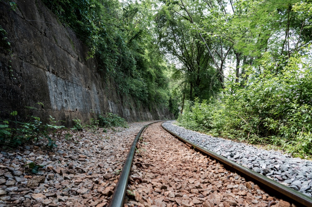 Vintage railroad, railway tracks in a rural scene.