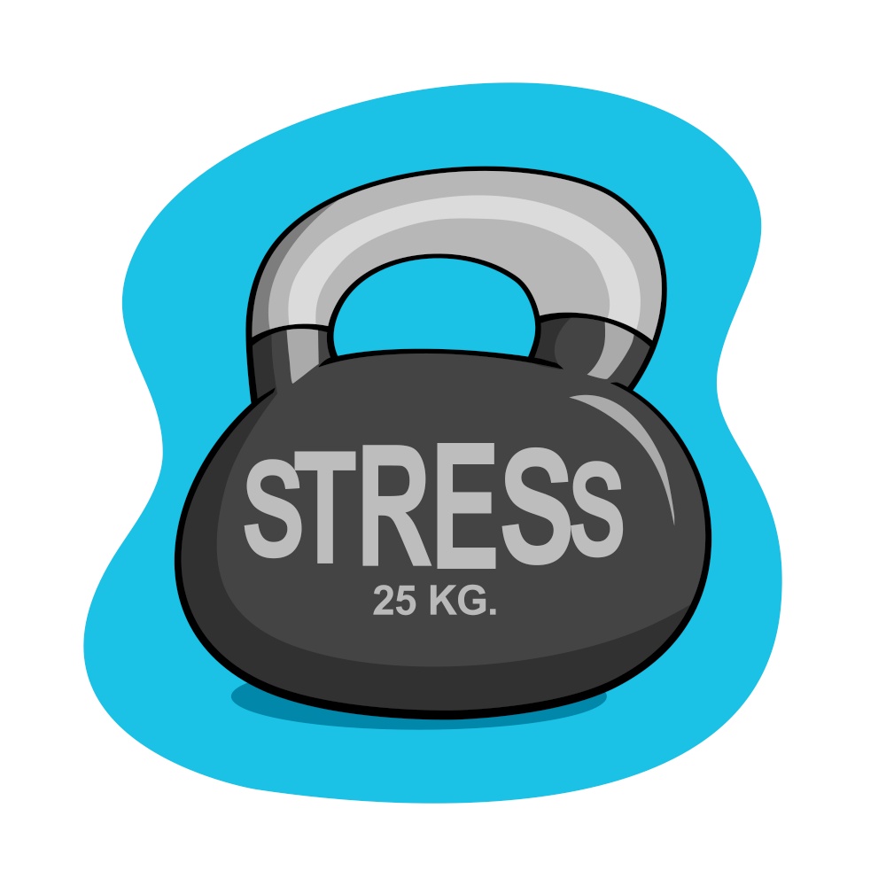 stress word on kettlebell. managing stress with exercise does reduce tension.