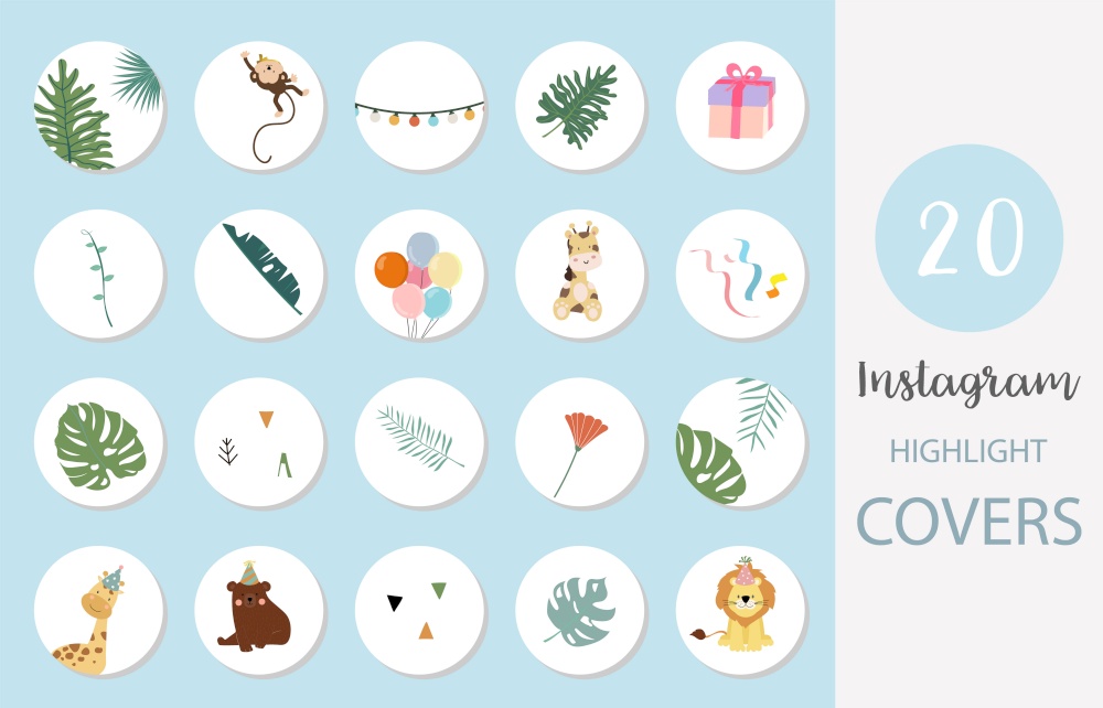Icon of instagram highlight cover with flower, animal, leaf for social media