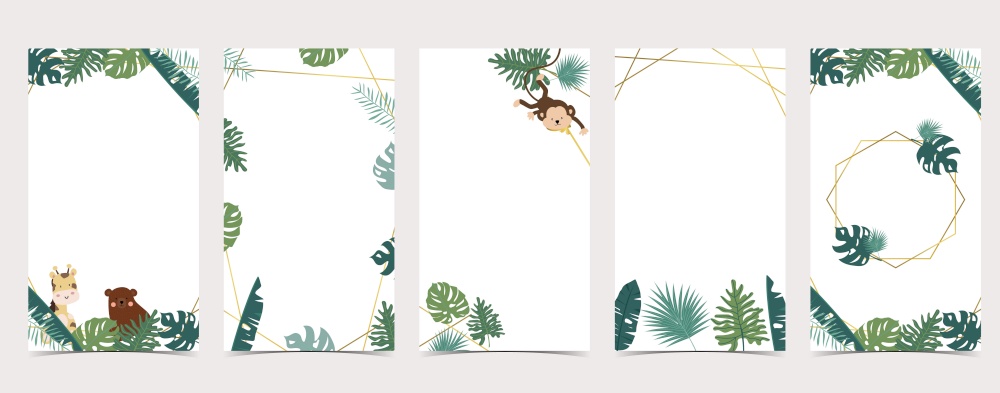 Cute background for social media.Set of instagram story with jungle,safari,animal