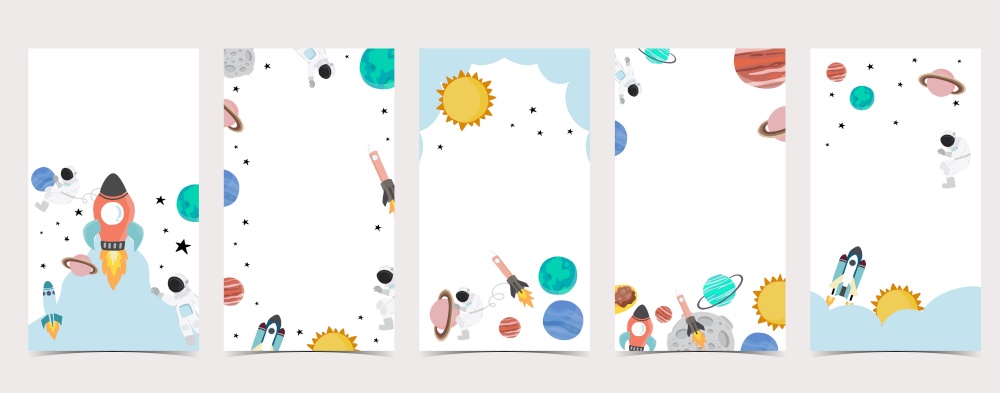 Cute background for social media.Set of instagram story with astronaut,earth,moon,star