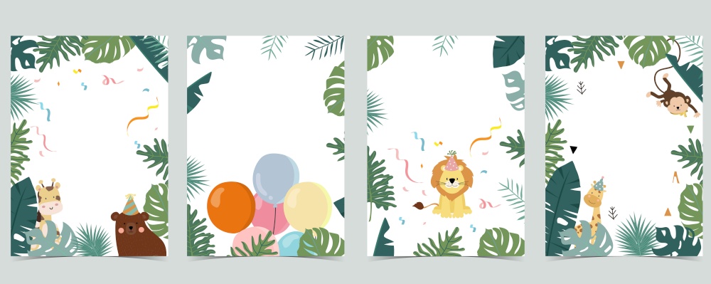 Green collection of safari background set with monkey,bear,giraffe.Editable vector illustration for birthday invitation,postcard and sticker
