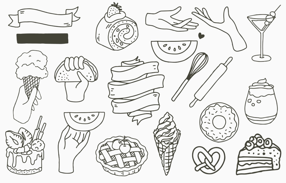 food logo collection with cake,drink,dessert,pineapple.Vector illustration for icon,logo,sticker,printable and tattoo