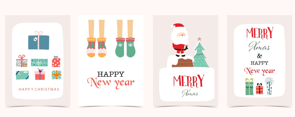 Cute christmas collection with santa claus,gift box.Vector illustration for poster,postcard,banner,cover