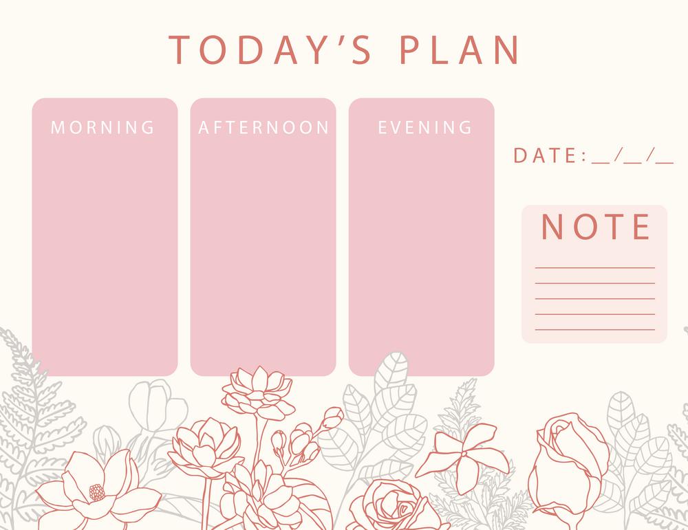 Pink flower calendar planner with rose,jasmine,leaves.Can use for printable,scrapbook,diary
