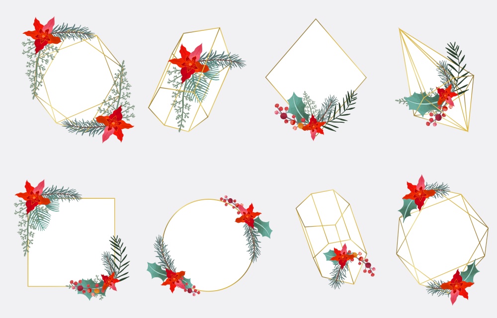Christmas collection frame with geometric,wreath,flower.Vector illustation for card,postcard,banner