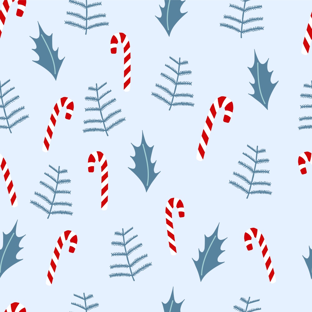 Cute seamless pattern with flower,leaf,candy for Christmas holiday