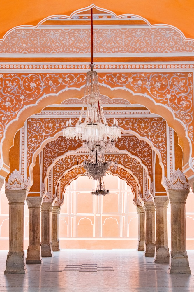 Jaipur city palace in Jaipur city, Rajasthan, India. An UNESCO world heritage know as beautiful pink color architectural elements. A famous destination in India.. Jaipur city palace in Jaipur city, Rajasthan, India.