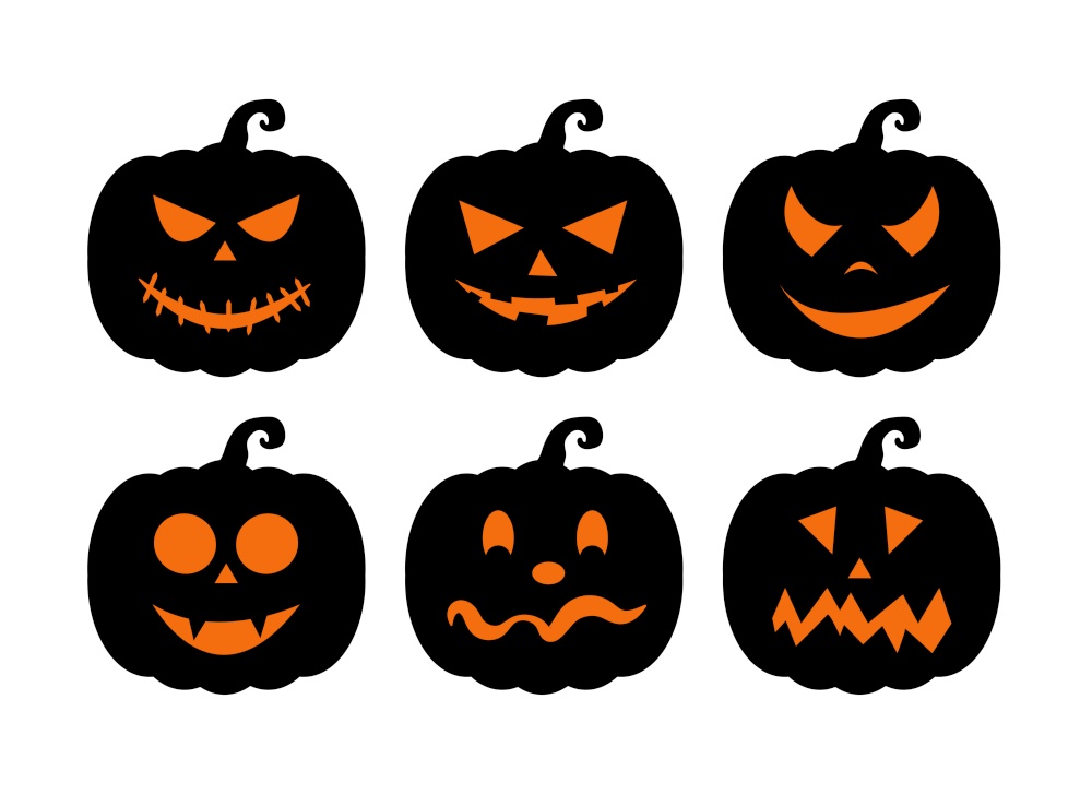 Dark Halloween Pumpkins set vector isolated on white background