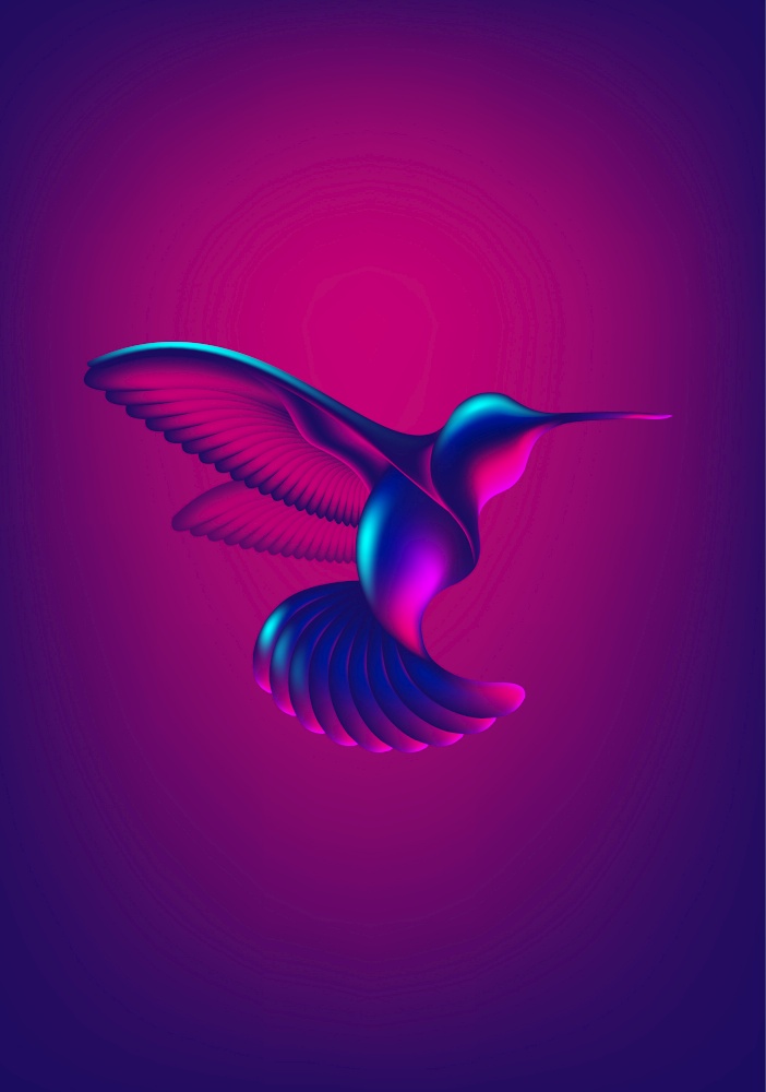 Vector illustration of abstract hummingbird in golden ratio by the mesh tool technique