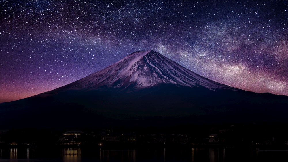Fuji mountain with milky way at night.