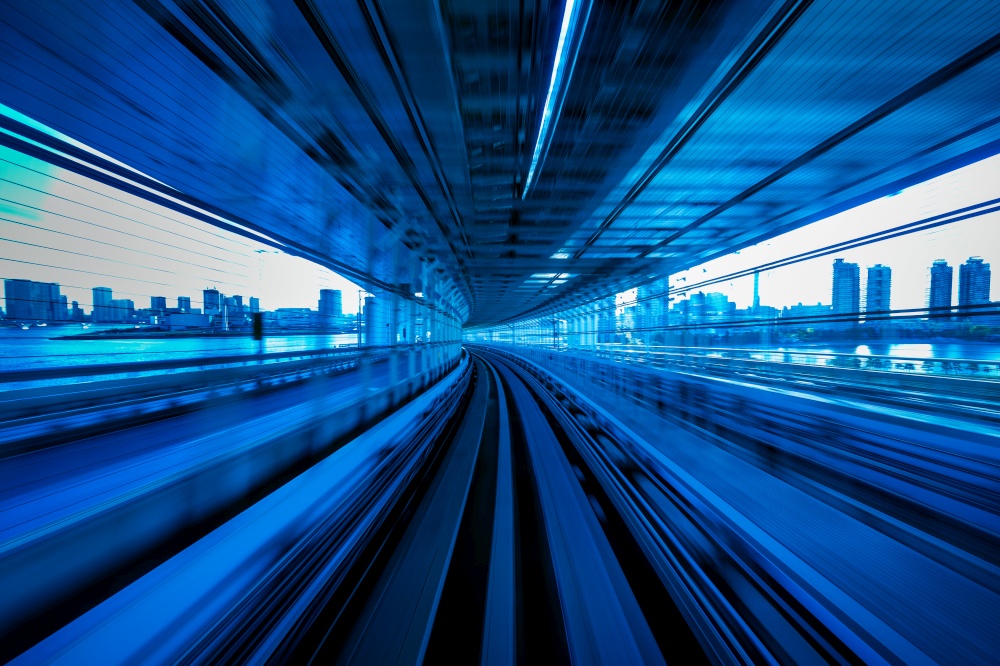Motion blur of Automatic train moving inside tunnel in Tokyo, Japan.