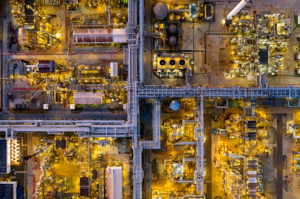 Aerial view of Oil refinery.