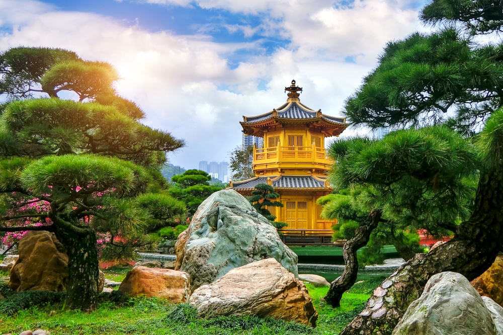 The Golden Pavilion of absolute perfection in Nan Lian Garden in Chi Lin Nunnery, Hong Kong.