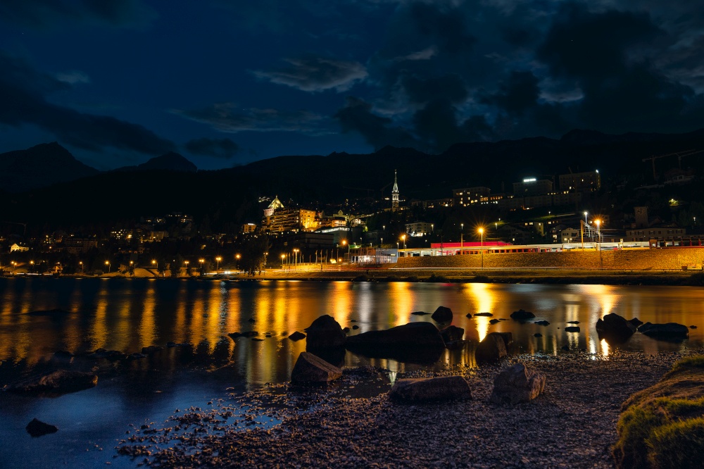 St. Moritz by night. Famous tourist resort in Switzerland
