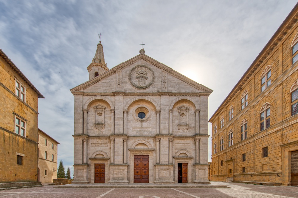PIENZA,  ITALY - MARCH 4, 2019:The Cathedral of Santa Maria Assunta in Pienza