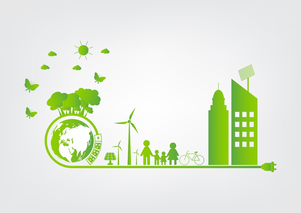 Energy ideas save the world concept Power plug green ecology,Vector llustration