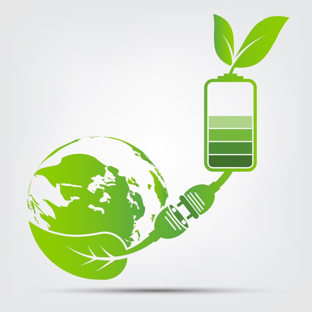 Green earth Concept Power plug leaves ecology battery emblem.Vector illustration